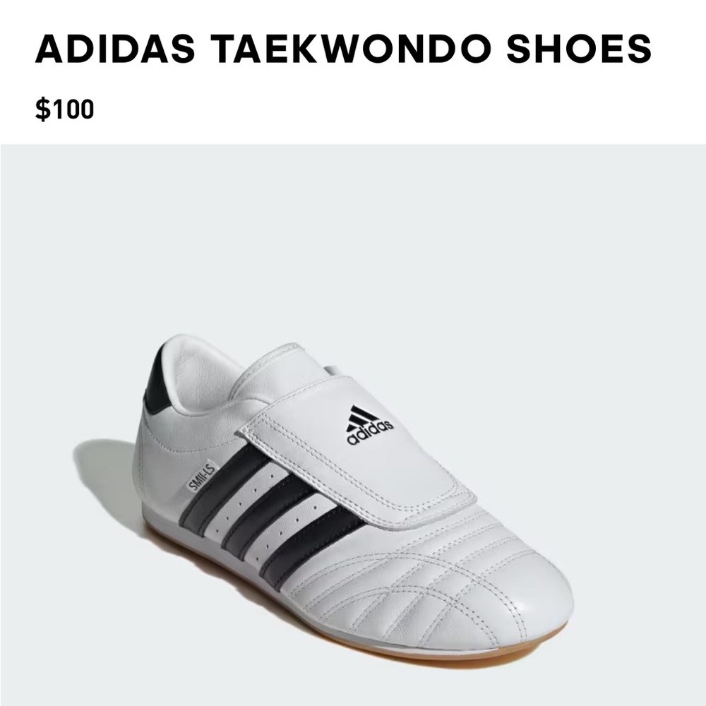 NIB Adidas Taekwondo women’s shoes, white with black stripes, slip on - no lace
